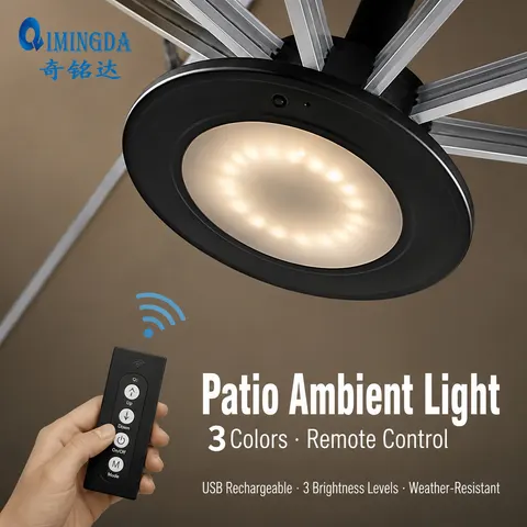 Rechargeable Black LED Patio Umbrella Lights with Remote & Manual Dual Control, Waterproof Outdoor Lamp for Garden BBQ Camping Balcony Decor
